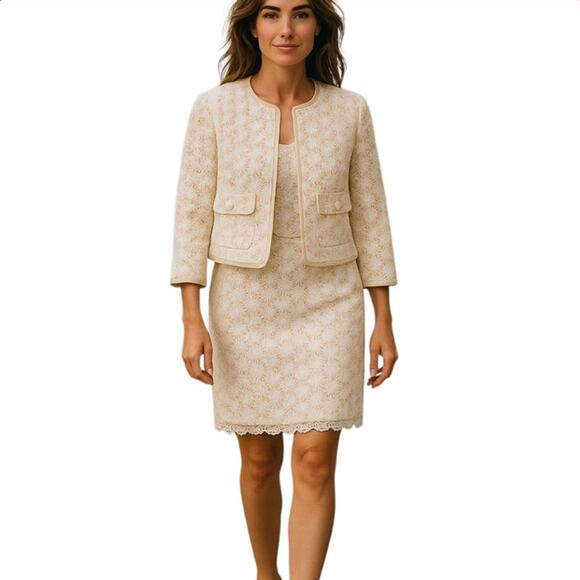 Talbots Daisy Lace Overlay Blazer 8P Skirt 6P Suit Set - Picture 1 of 16